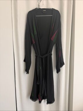 Black Robe with Pink & Green Accents - Women's Lightweight Lounge Wrap